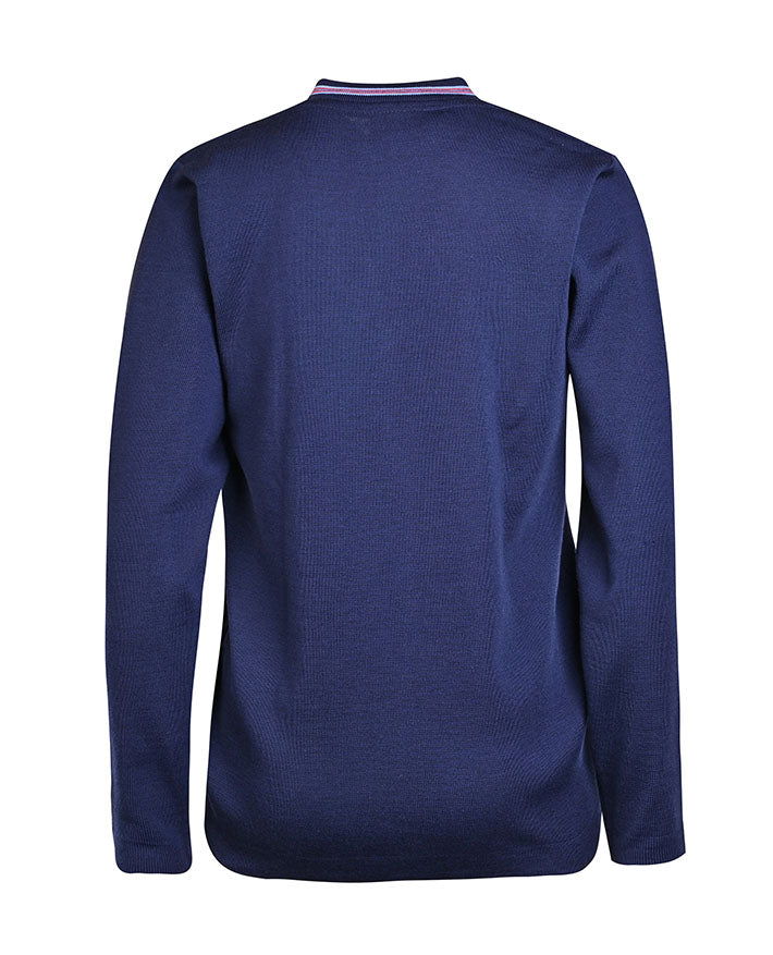 Poly / cotton jumper with crossover neck and striped neck