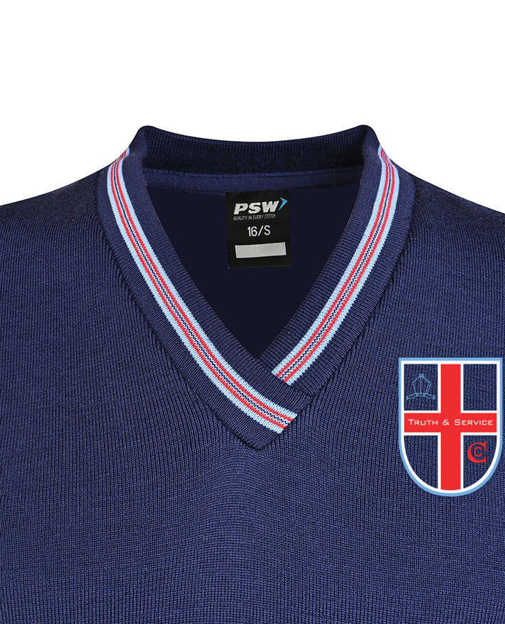 Poly / cotton jumper with crossover neck and striped neck