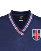 Poly / cotton jumper with crossover neck and striped neck