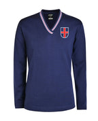 Poly / cotton jumper with crossover neck and striped neck