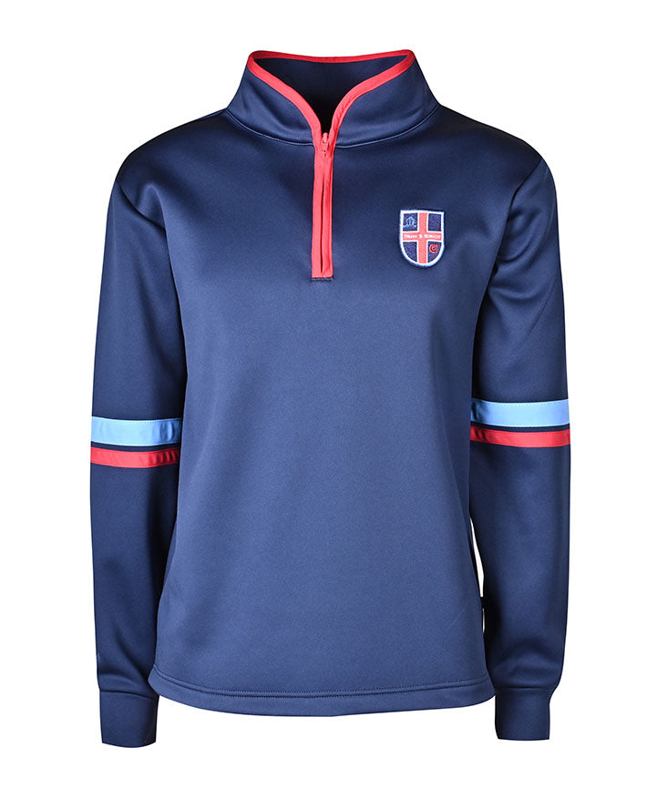 Qtr Zip top with contrast panels on sleeve with concealed zip