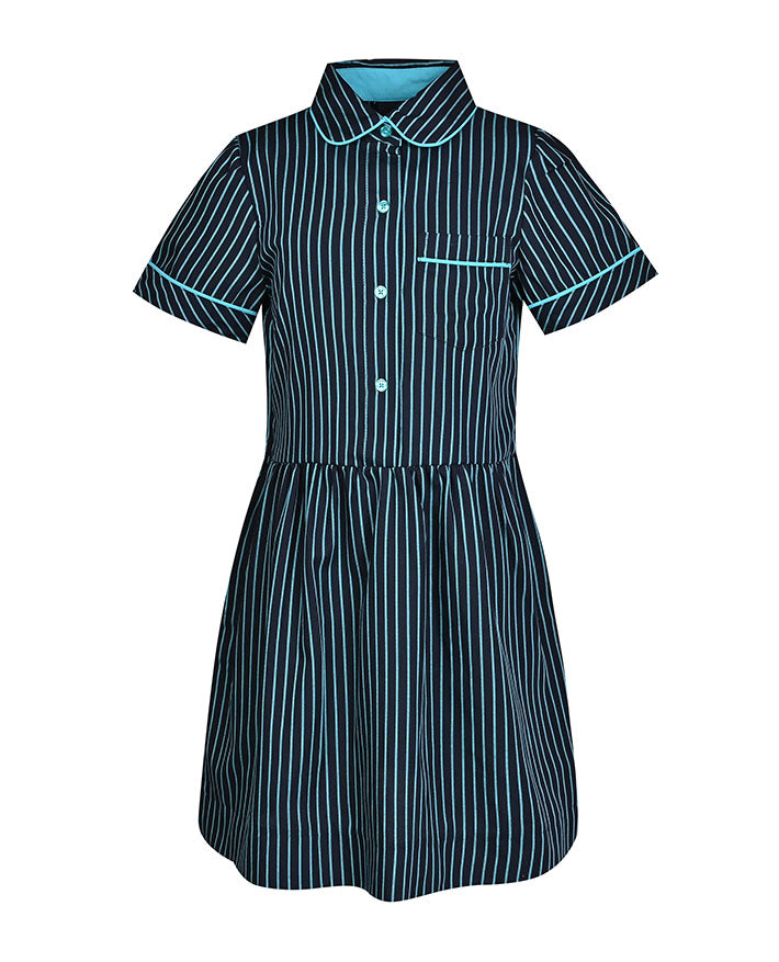 S/S Dress w. Peter Pan collar Gathered Sleeve & Contrast Trims