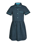 S/S Dress w. Peter Pan collar Gathered Sleeve & Contrast Trims