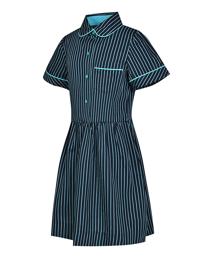 S/S Dress w. Peter Pan collar Gathered Sleeve & Contrast Trims