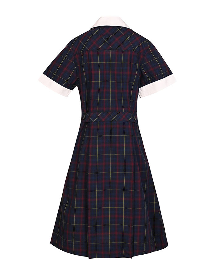 Summer Dress-Covered Placket with Contrast Collar&Cuffs