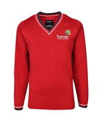 Poly cotton Jumper w Stripe neck & sleeve hem