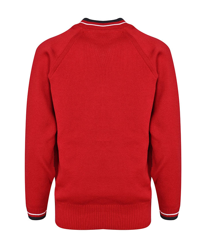 Poly cotton Jumper w Stripe neck & sleeve hem
