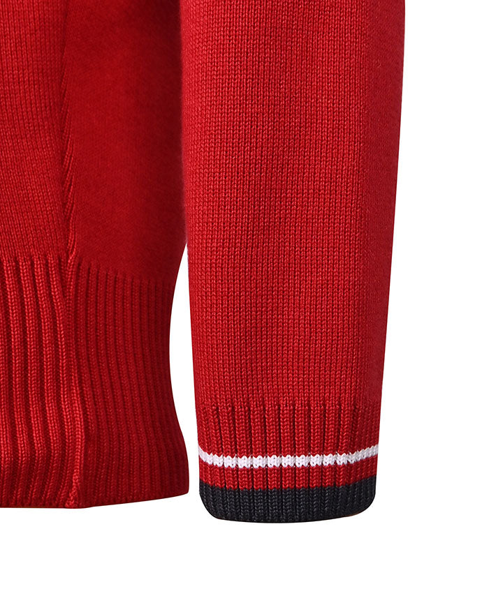Poly cotton Jumper w Stripe neck & sleeve hem