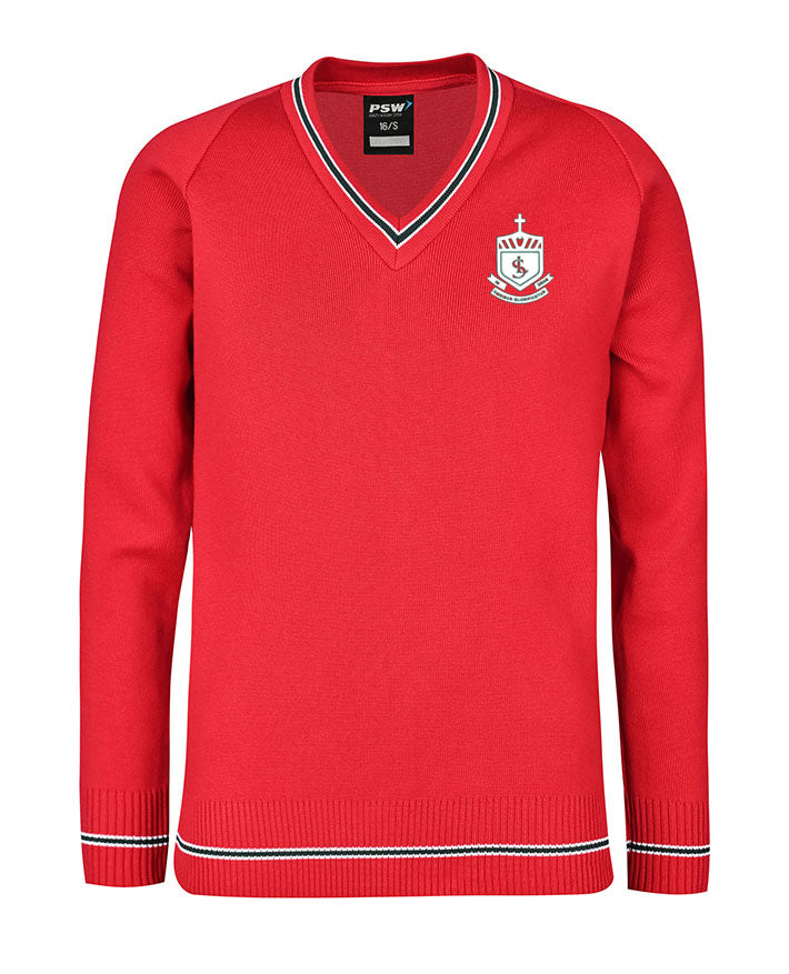 Poly cotton jumper with stripe neck & cuffs