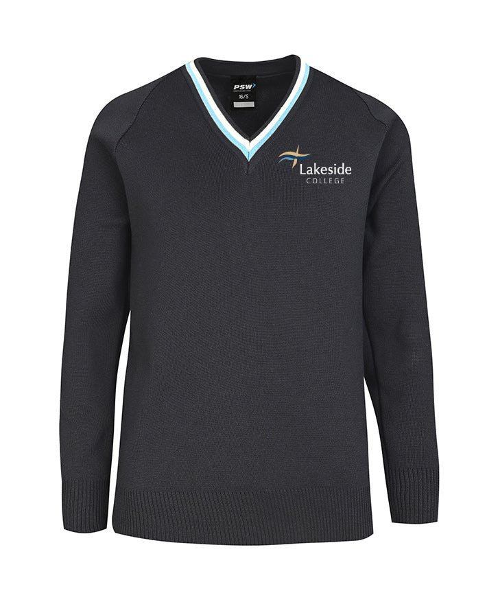 Poly Cotton Jumper with Stripe Bands for V-Neck Only
