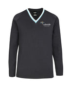 Poly Cotton Jumper with Stripe Bands for V-Neck Only