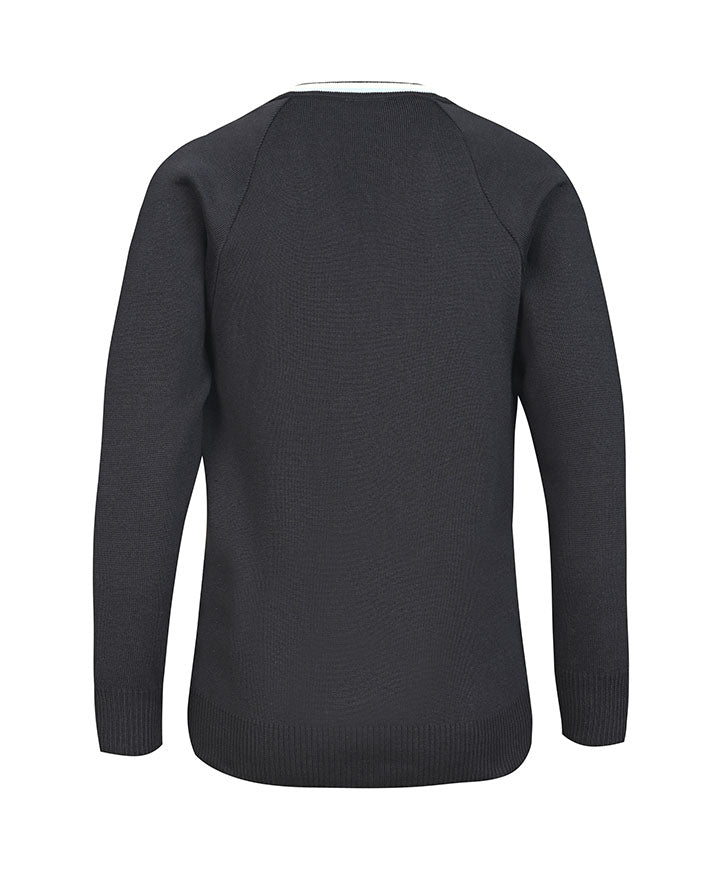 Poly Cotton Jumper with Stripe Bands for V-Neck Only