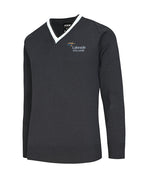 Poly Cotton Jumper with Stripe Bands for V-Neck Only