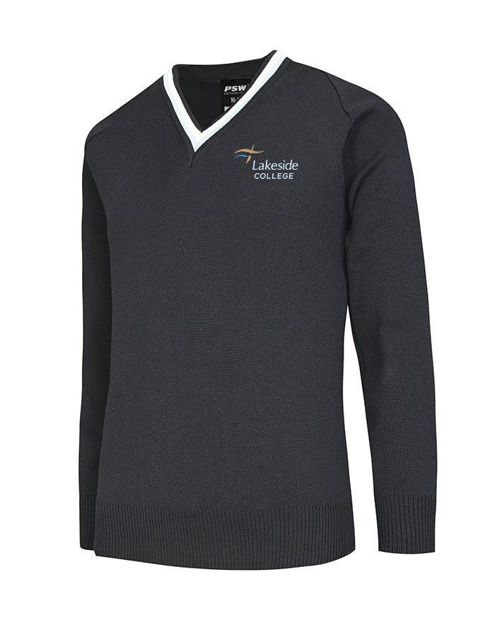 Poly Cotton Jumper with Stripe Bands for V-Neck Only