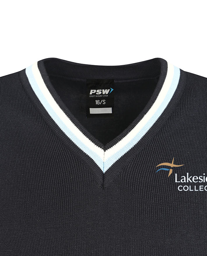 Poly Cotton Jumper with Stripe Bands for V-Neck Only