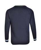 Poly Cotton Jumper with Stripe Bands for V-Neck/Cuffs and Plain Hem Band