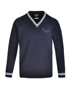 Poly Cotton Jumper with Stripe Bands for V-Neck/Cuffs and Plain Hem Band