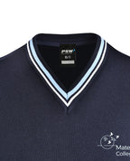 Poly Cotton Jumper with Stripe Bands for V-Neck/Cuffs and Plain Hem Band