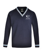 Poly Cotton Jumper with Stripe Bands for V-Neck/Cuffs and Plain Hem Band