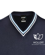 Poly Cotton Jumper with Stripe Bands for V-Neck/Cuffs and Plain Hem Band