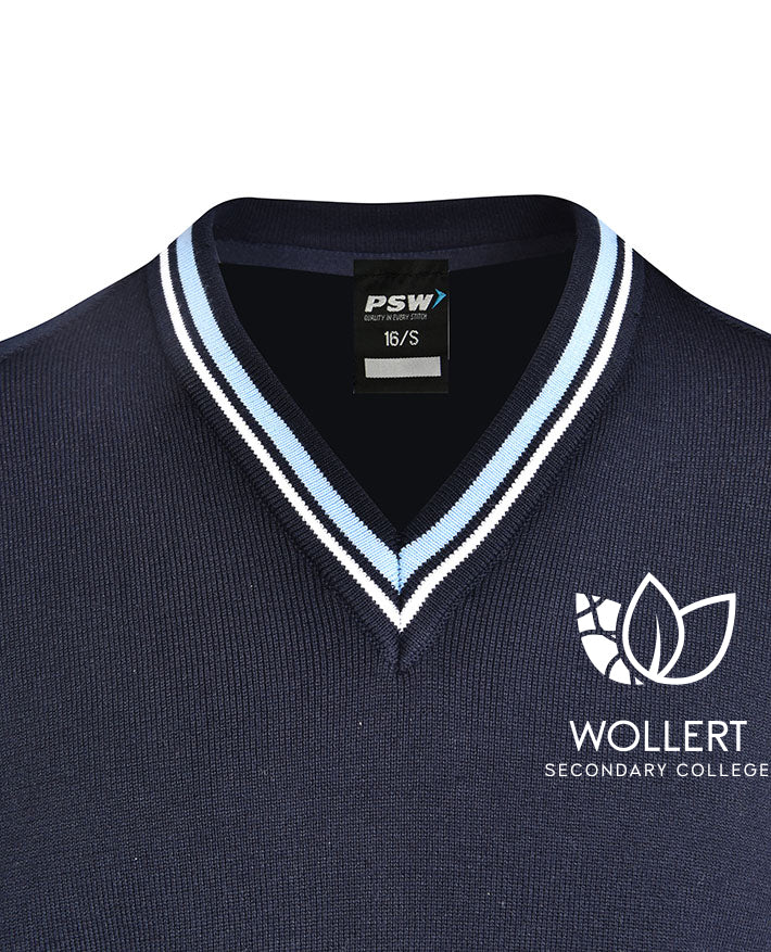 Poly Cotton Jumper with Stripe Bands for V-Neck/Cuffs and Plain Hem Band