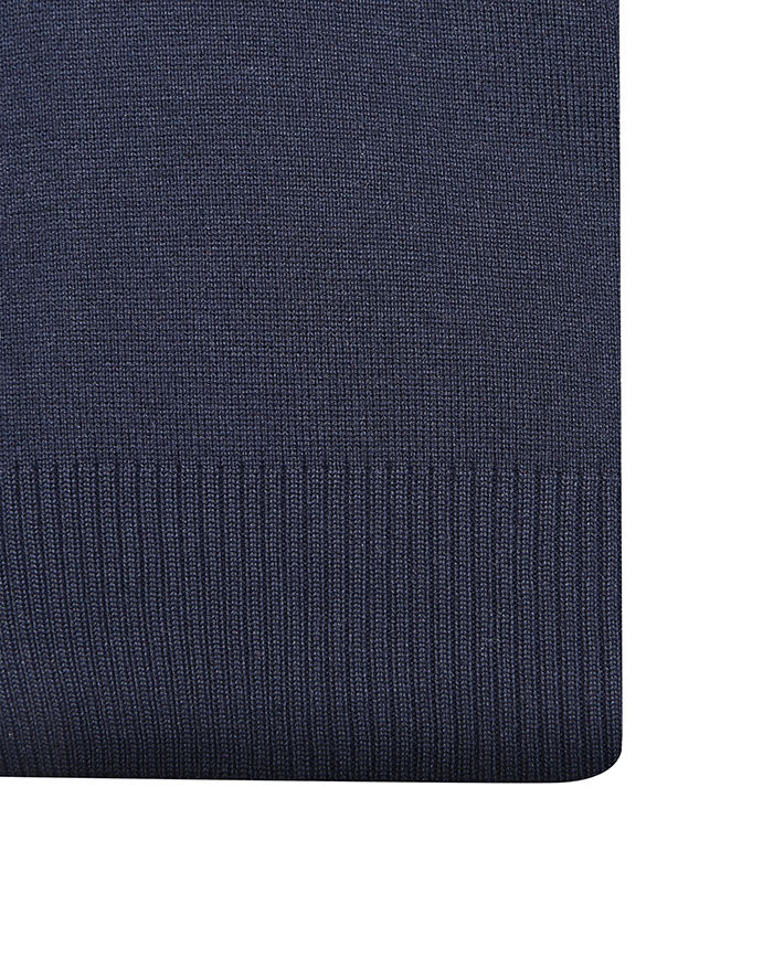 Poly Cotton Jumper with Stripe Bands for V-Neck/Cuffs and Plain Hem Band
