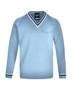 Poly Cotton Jumper with Stripe Bands for V-Neck/Cuffs and Plain Hem Band