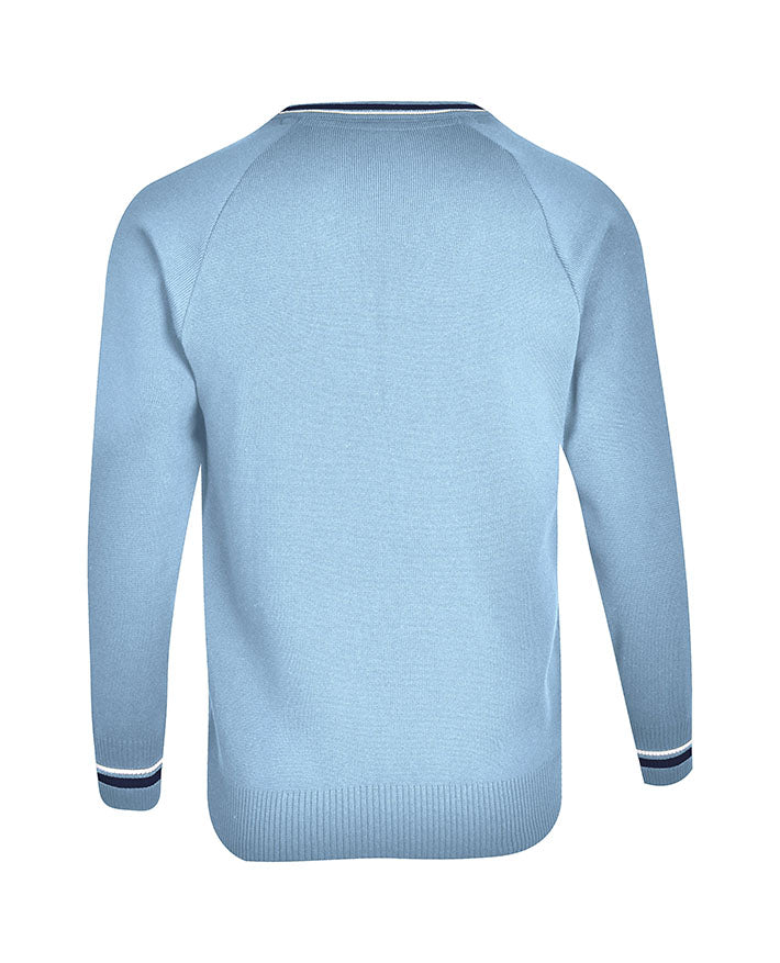 Poly Cotton Jumper with Stripe Bands for V-Neck/Cuffs and Plain Hem Band