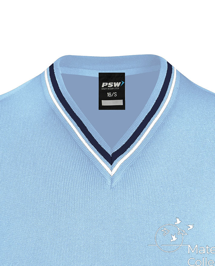 Poly Cotton Jumper with Stripe Bands for V-Neck/Cuffs and Plain Hem Band
