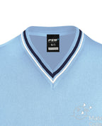Poly Cotton Jumper with Stripe Bands for V-Neck/Cuffs and Plain Hem Band