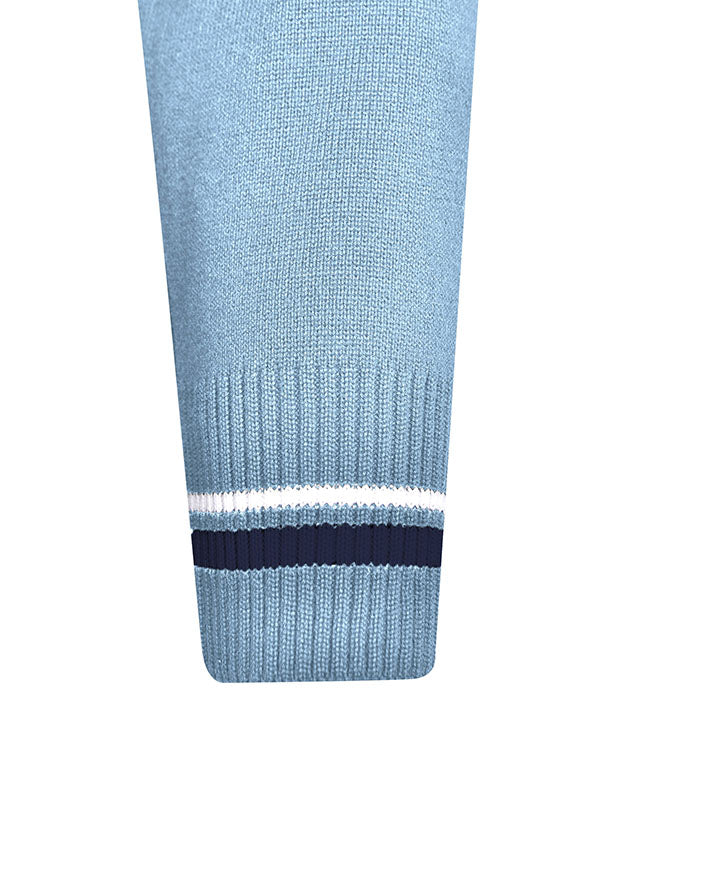 Poly Cotton Jumper with Stripe Bands for V-Neck/Cuffs and Plain Hem Band
