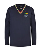 Poly Cotton Jumper with Stripe Bands for V-Neck