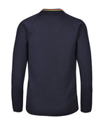 Poly Cotton Jumper with Stripe Bands for V-Neck
