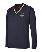 Poly Cotton Jumper with Stripe Bands for V-Neck
