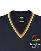 Poly Cotton Jumper with Stripe Bands for V-Neck