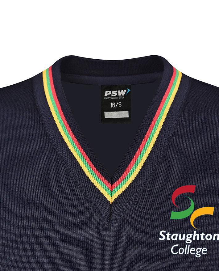 Poly Cotton Jumper with Stripe Bands for V-Neck