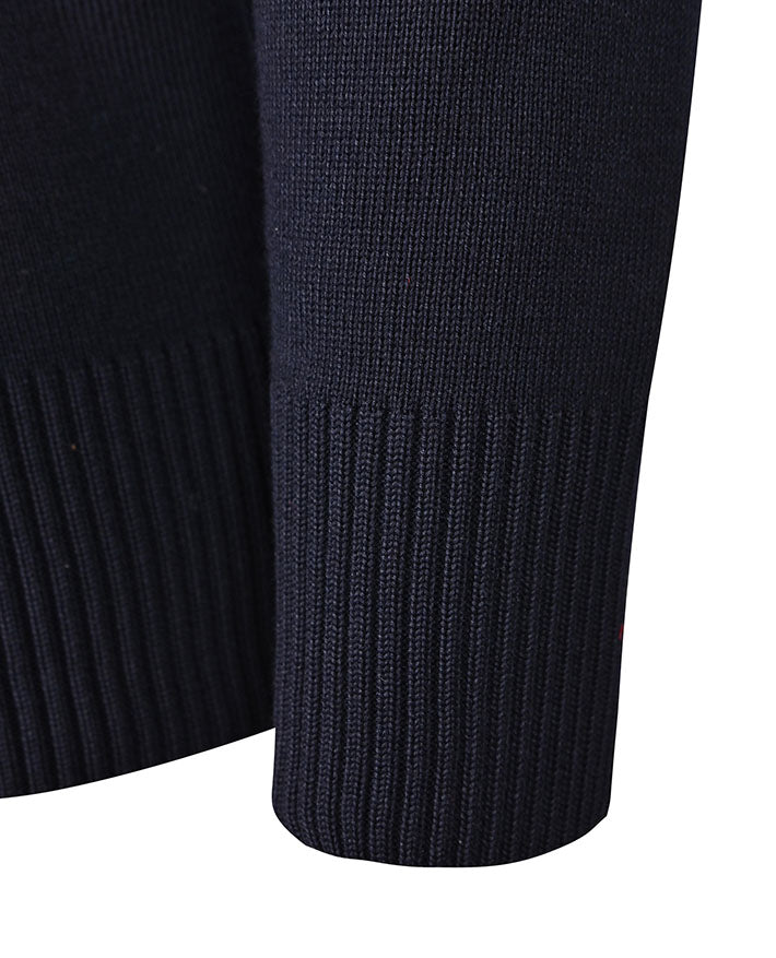 Poly Cotton Jumper with Stripe Bands for V-Neck