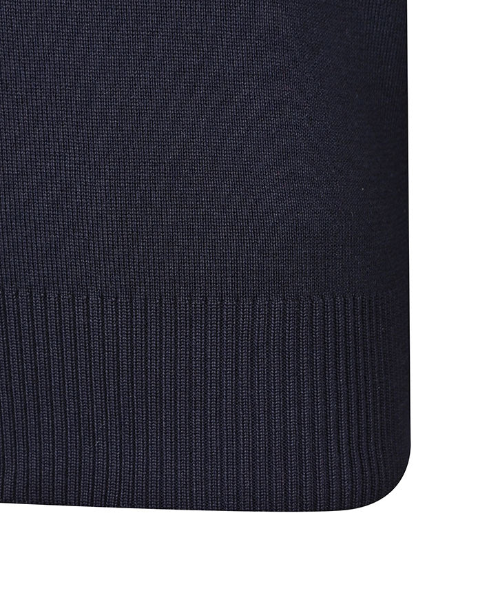 Poly Cotton Jumper with Stripe Bands for V-Neck