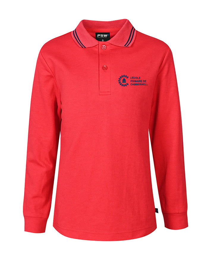 Long Sleeve CB Mesh polo with stripe collar