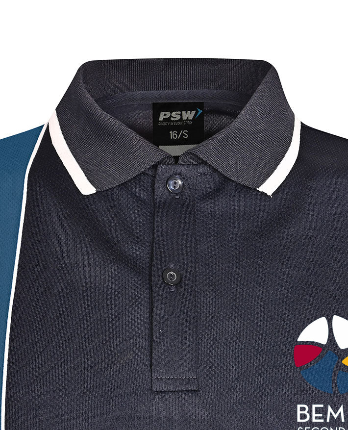 SS Micromesh Vertical Polo with Contrast Strip and Double Piping