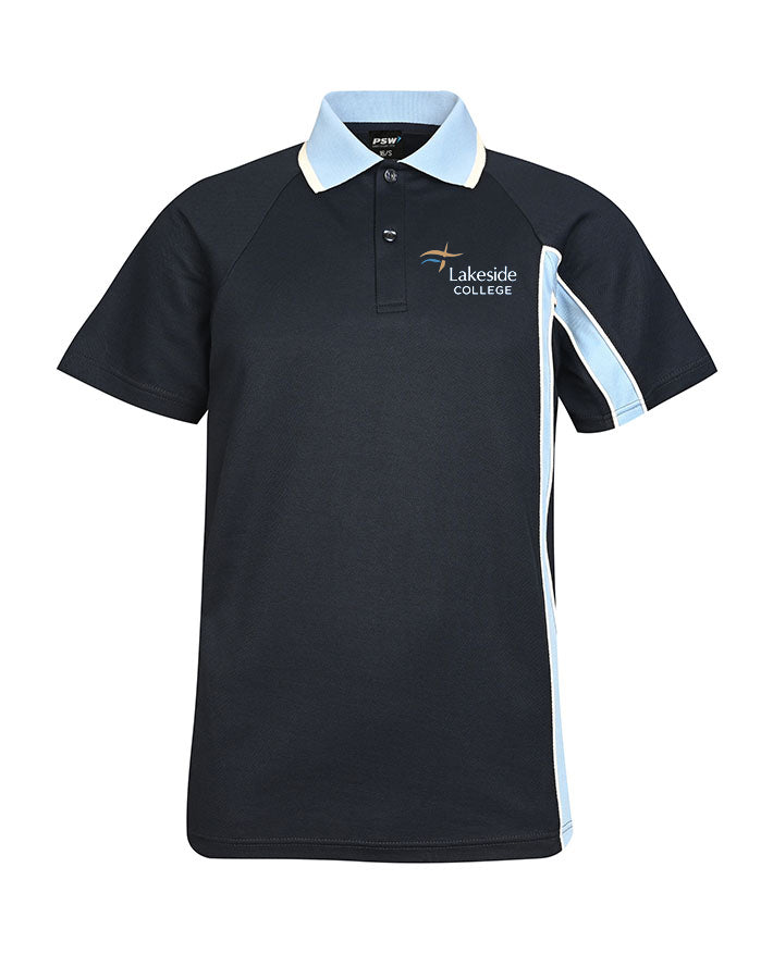 S/S Cotton Back Mesh Polo with Contrast Striped Collar and Panels