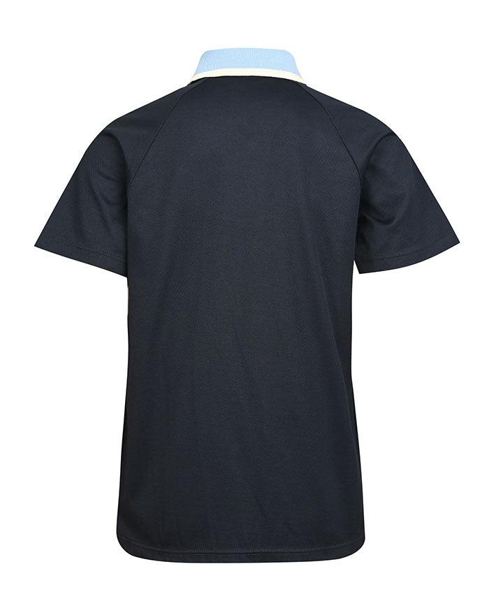 S/S Cotton Back Mesh Polo with Contrast Striped Collar and Panels