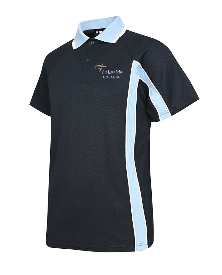 S/S Cotton Back Mesh Polo with Contrast Striped Collar and Panels