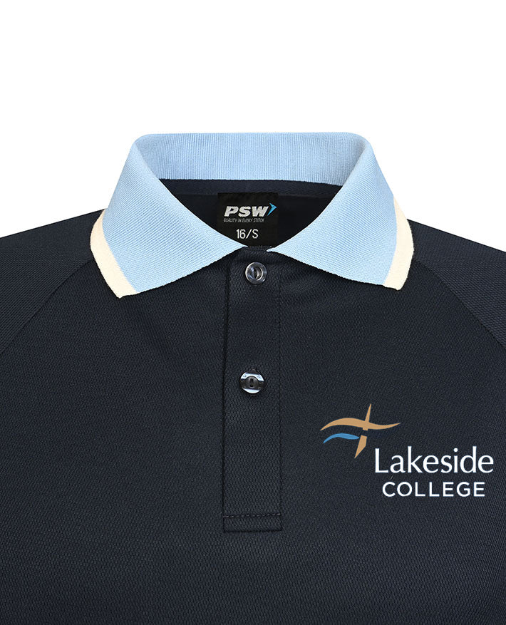 S/S Cotton Back Mesh Polo with Contrast Striped Collar and Panels
