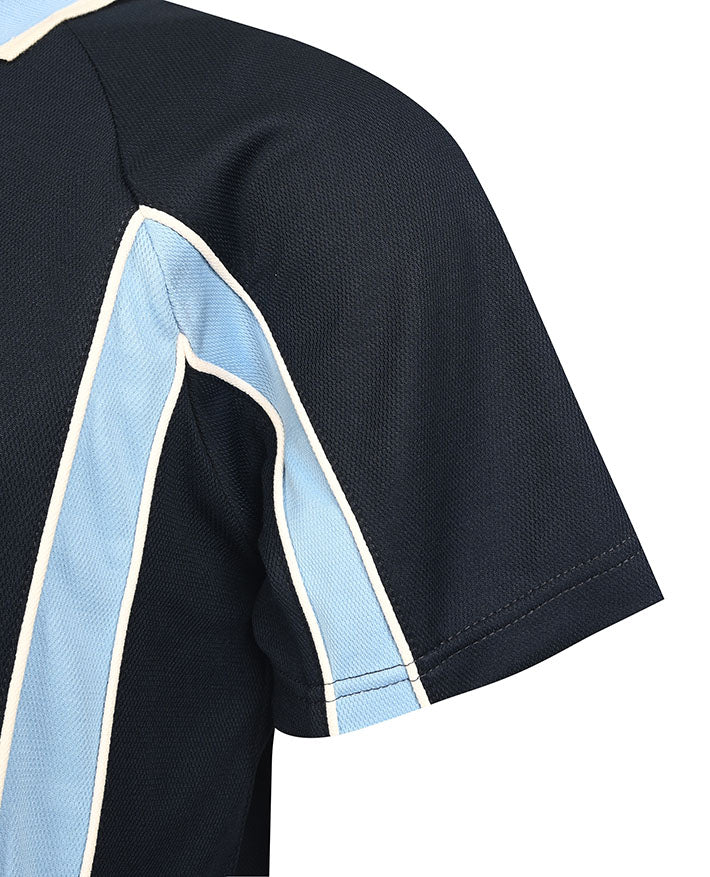 S/S Cotton Back Mesh Polo with Contrast Striped Collar and Panels