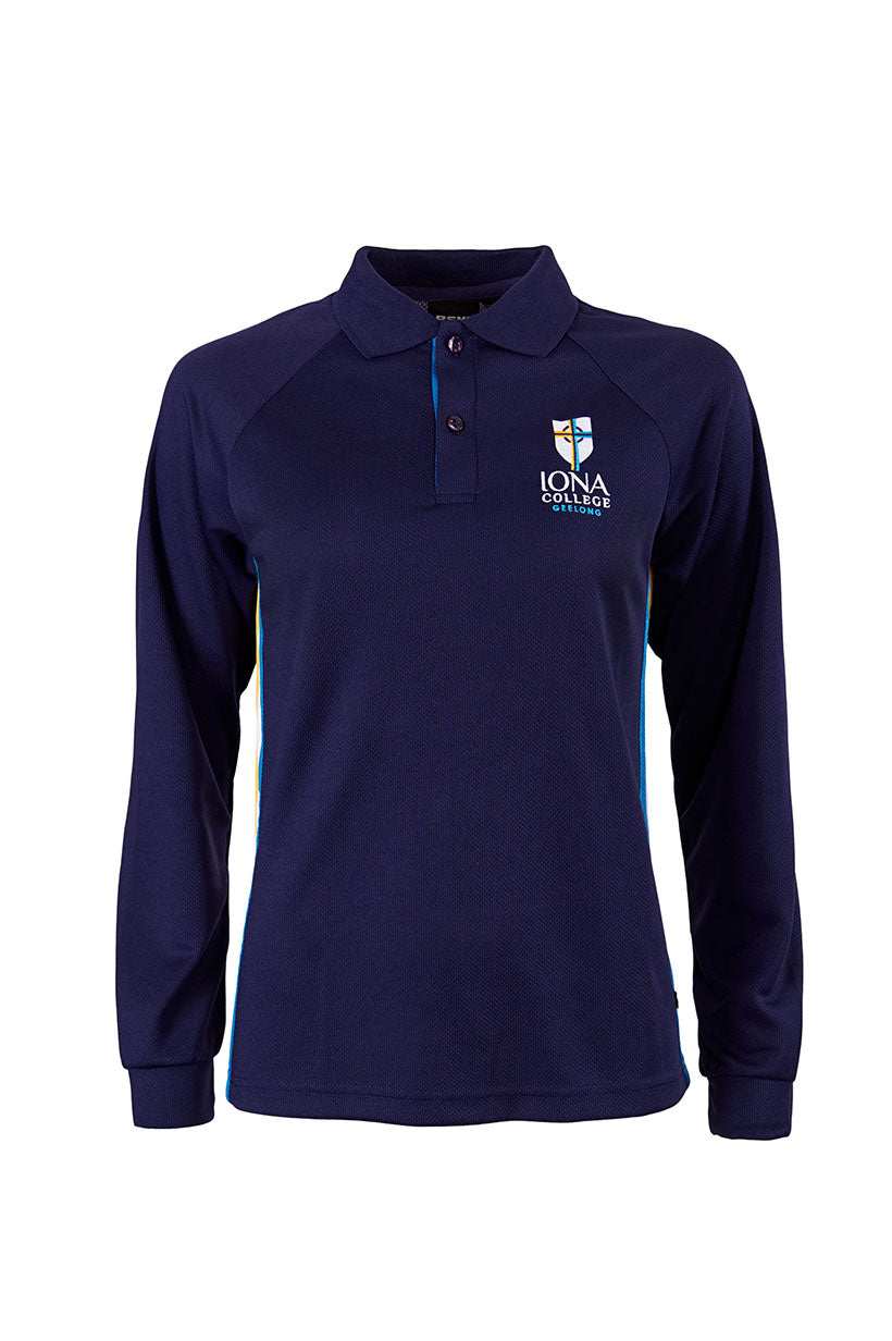 L/S Mesh Polo with Contrast Stripes