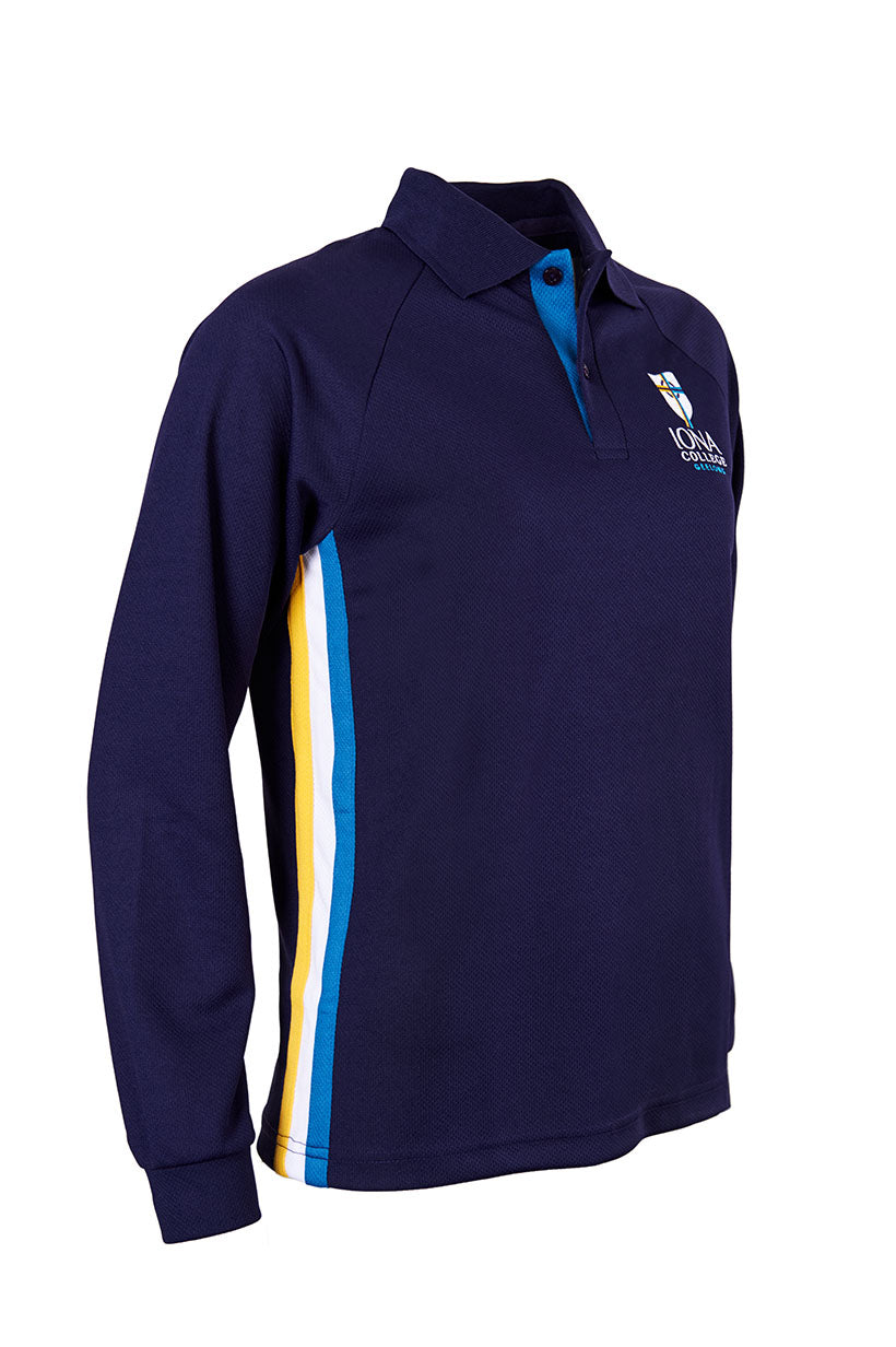 L/S Mesh Polo with Contrast Stripes