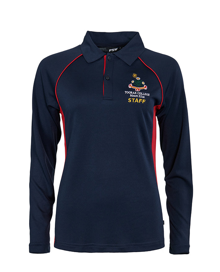 Ladies LS Super fine mesh polo with contrast panels and piping