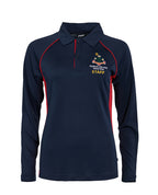 Ladies LS Super fine mesh polo with contrast panels and piping