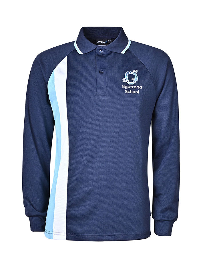 LS Mesh polo with 2 vertical Stripes